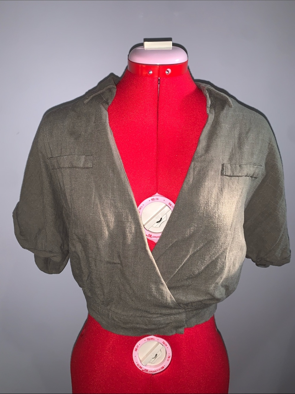 Guess Olive Green Cropped Wrap Top